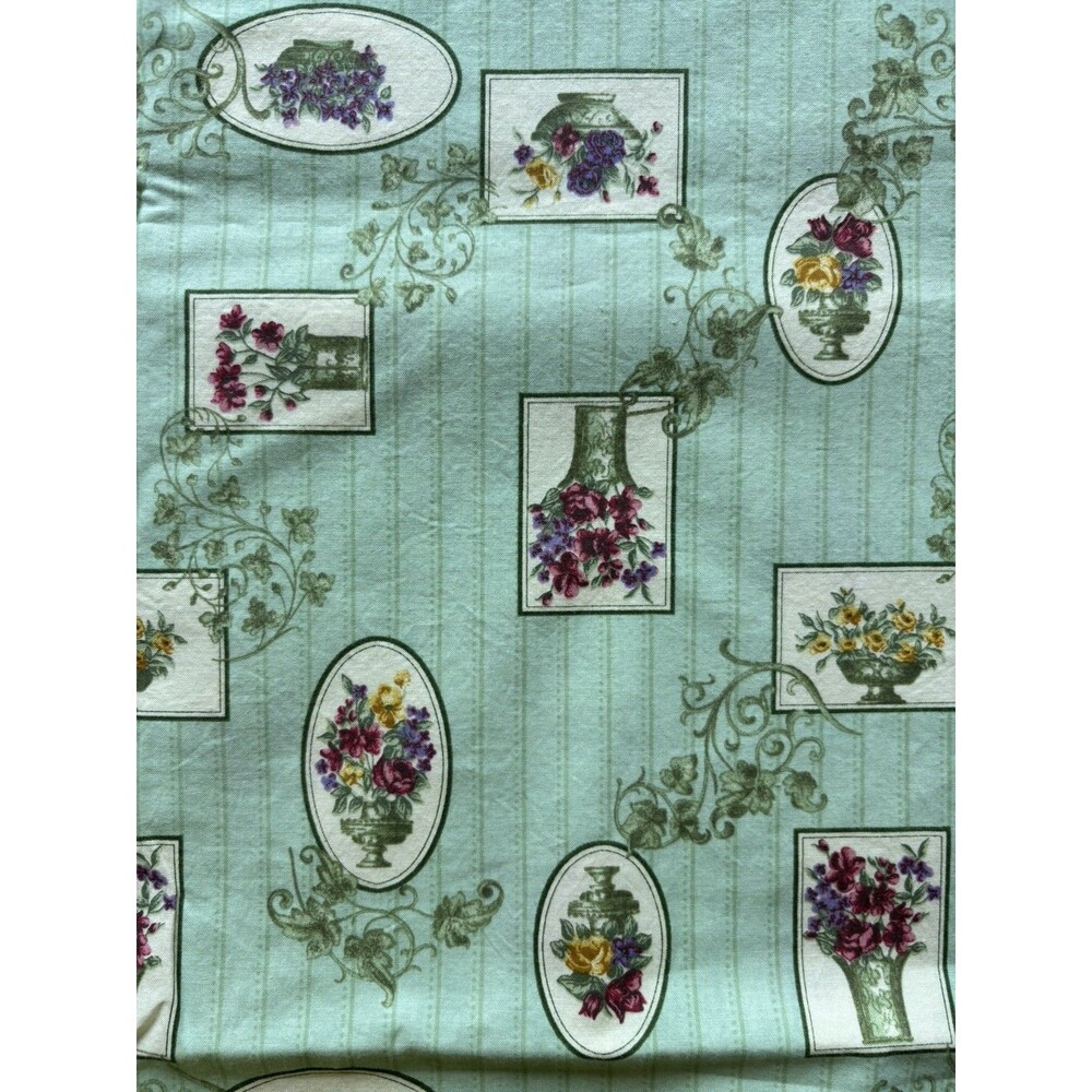 VTG Green Cottagecore floral and striped fabric yardage material 44” 2 yards